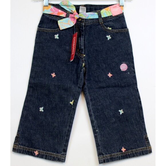 NWT 2006 Gymboree Palm Springs Denim Capris Butterfly Embroidery Fabric Belt - Picture 1 of 8